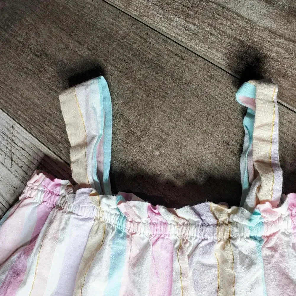 Calvin Klein Pastel Striped Sleeveless Toddler Girls Top with Teal Bow Leggings